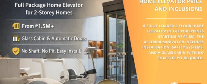 Ascenda Minivator home elevator installed in a two-storey house in the Philippines with glass cabin and automatic doors